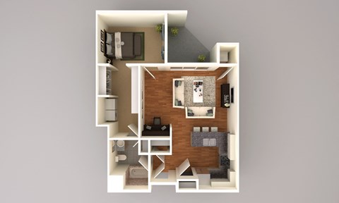 Floor plan for 1 bed, 1 bath, 860 sqft